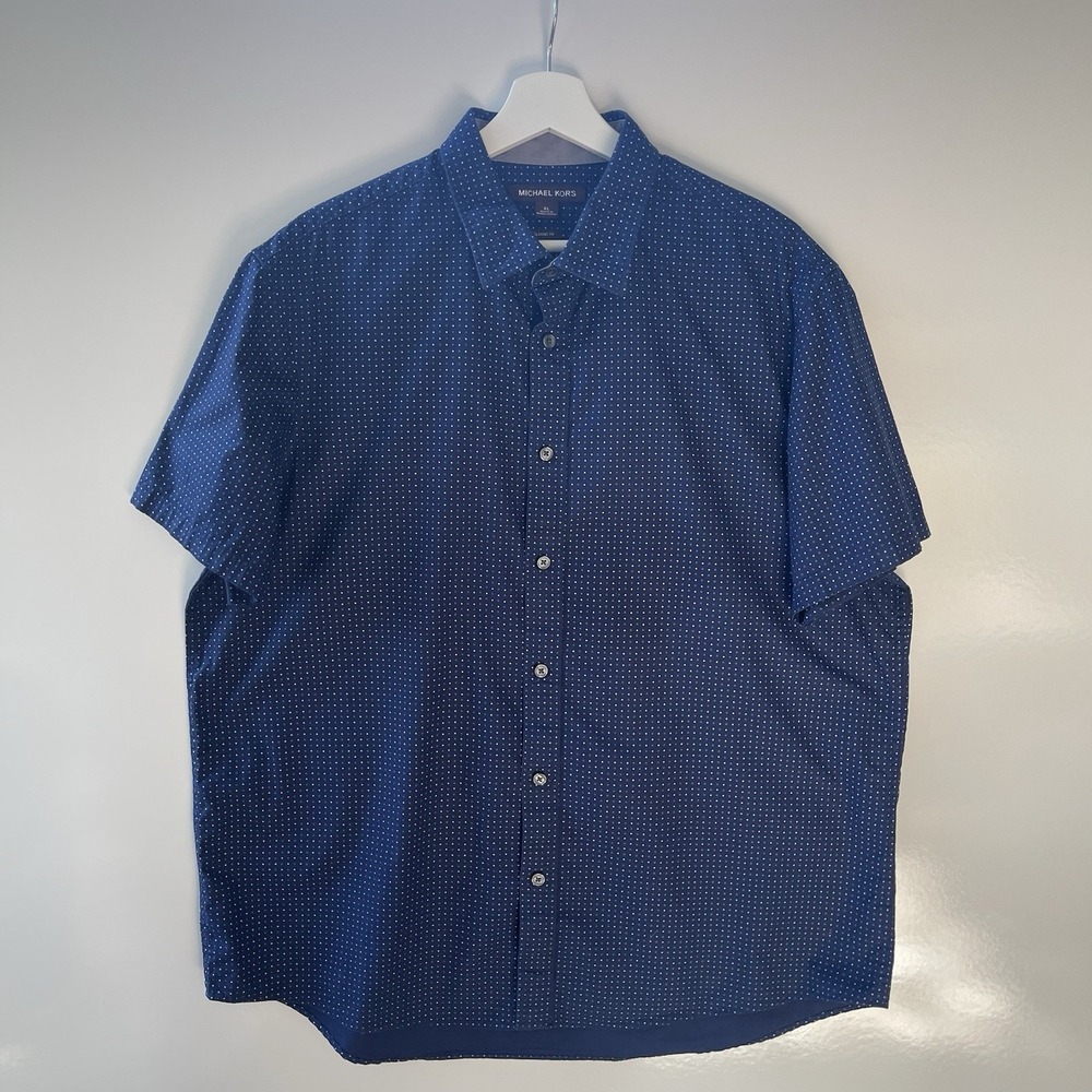 Michael Kors Men's Shirt XL Button Down Short Sleeve Classic Fit Cotton Navy